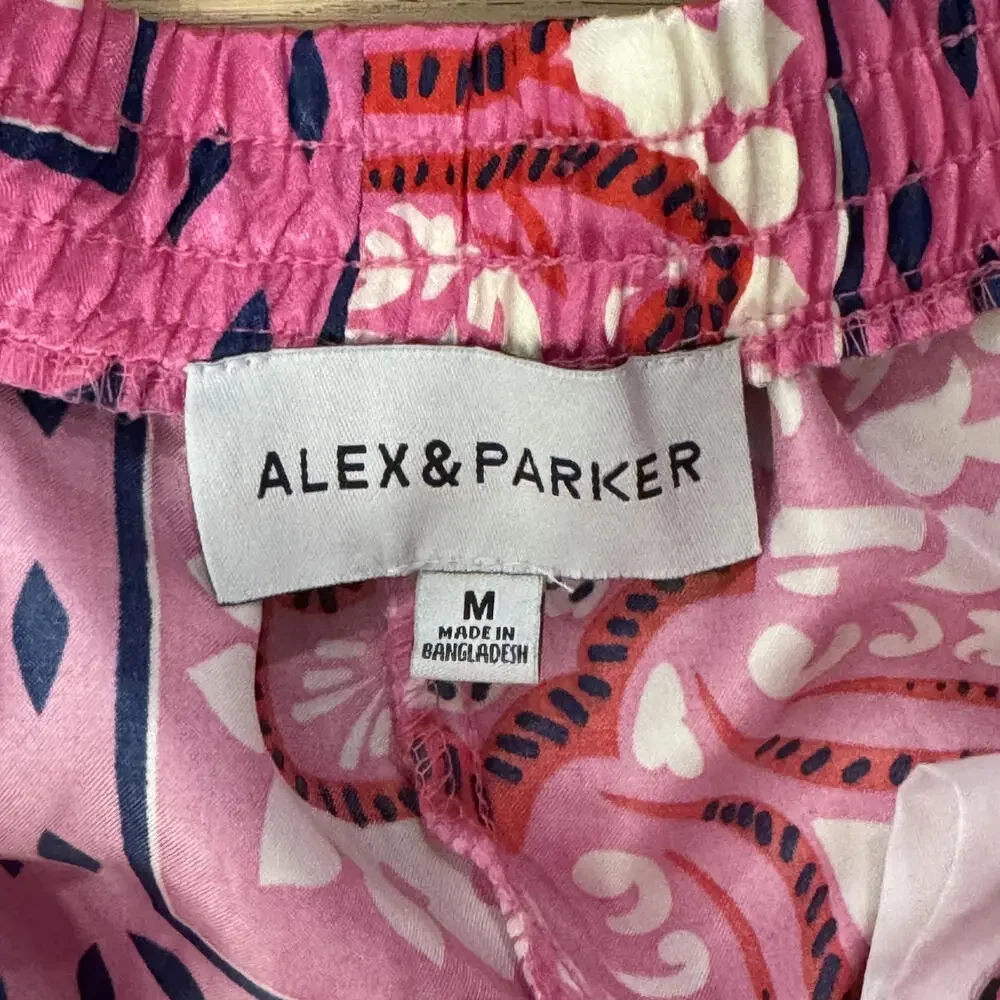 Alex & Parker Women's Casual Wide-Leg Pants Pink Floral Pattern Size M - Picture 2 of 9